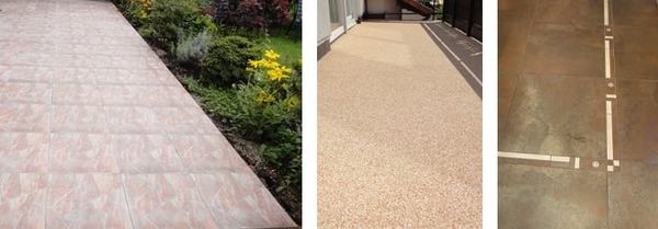 Drei verschiedene Bodenbeläge für Terrasse und Balkon nebeneinander im Vergleich.